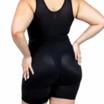 Front view of mid thigh tummy control shapewear bodysuit