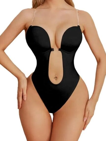 backless plunge shapewear bodysuit front