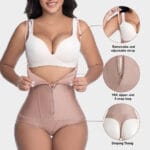 Back thong detail of high waisted shaping thong with straps