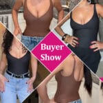 Close up fit of seamless unlined plunge thong shapewear