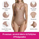 Deep V-neck detail of seamless unlined plunge thong shapewear