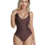 Front view of seamless unlined plunge thong shapewear