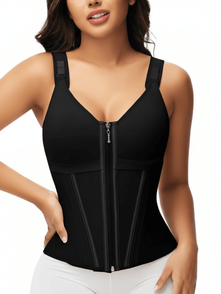 Side profile of 17 steel bone waist trainer vest