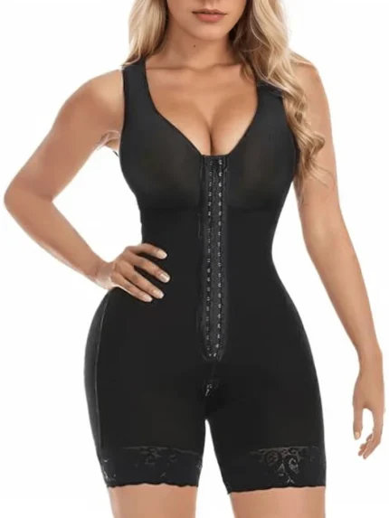 Front view of full body zipper shapewear bodysuit