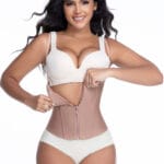 Front view of 15 steel bone waist cincher with straps