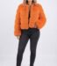 Women's Tiered Cropped Faux Fur Jacket in Orange - front view