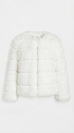 Women's Tiered Cropped Faux Fur Jacket in White - alternate angle