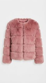 Women's Tiered Cropped Faux Fur Jacket in Dusty Pink - alternate angle