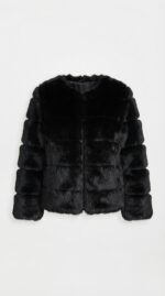 Women's Tiered Cropped Faux Fur Jacket in Black - alternate angle