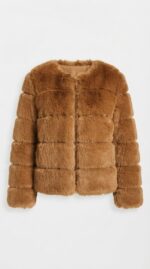 Women's Tiered Cropped Faux Fur Jacket in Brown - alternate angle