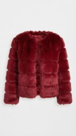 Women's Tiered Cropped Faux Fur Jacket in Red - alternate angle