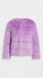 Women's Tiered Cropped Faux Fur Jacket in Lilac Purple - alternate angle