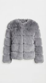 Women's Tiered Cropped Faux Fur Jacket in Light Grey - alternate angle