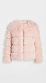 Women's Tiered Cropped Faux Fur Jacket in Light Pink - alternate angle