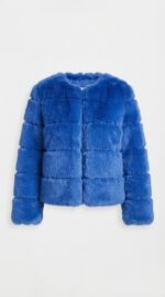 Women's Tiered Cropped Faux Fur Jacket in Blue - alternate angle