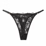 Floral Lace String Thong Panties (6-Pack) in Black - side view
