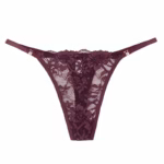 Floral Lace String Thong Panties (6-Pack) in Deep Purple - front view