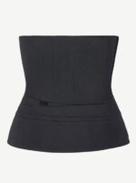 Black latex wrap compression band coiled flat, front product view.