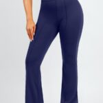 Navy flare shaping pants front view