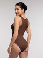 Ribbed Zip-Front Sleeveless Shaping Brief Bodysuit - Image 4