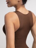 Ribbed Zip-Front Sleeveless Shaping Brief Bodysuit - Image 5