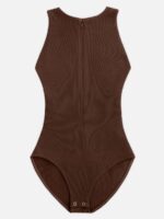 Ribbed Zip-Front Sleeveless Shaping Brief Bodysuit - Image 7