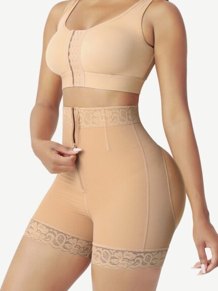 Front zipper butt lifter shorts dark skin front